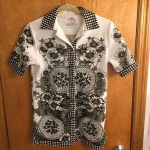 Vintage Black White Poly Button Up Medium Gorgeous